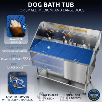 KANIS - Professional Stainless Steel Dog Bathing Station (Silver)