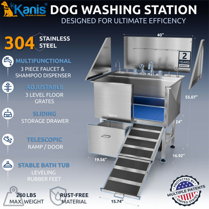 KANIS - Professional Stainless Steel Dog Bathing Station