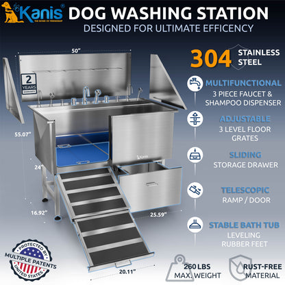 KANIS - Professional Stainless Steel Dog Bathing Station
