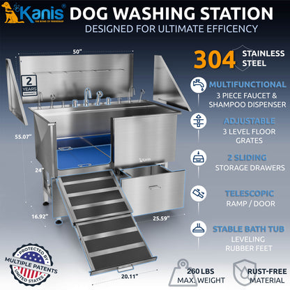 KANIS - Professional Stainless Steel Dog Bathing Station