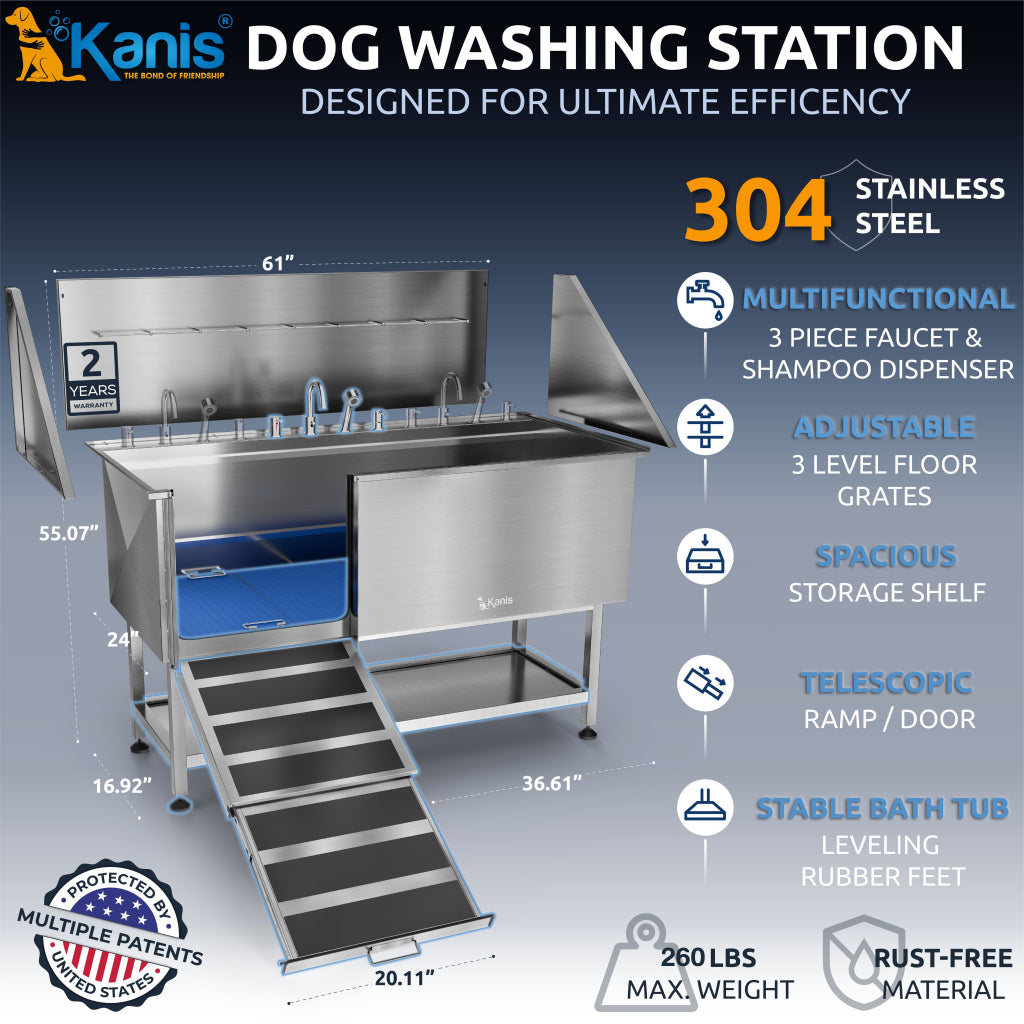 KANIS - Professional Stainless Steel Dog Bathing Station
