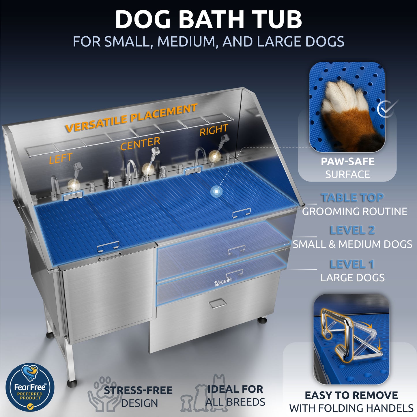 KANIS - Professional Stainless Steel Dog Bathing Station