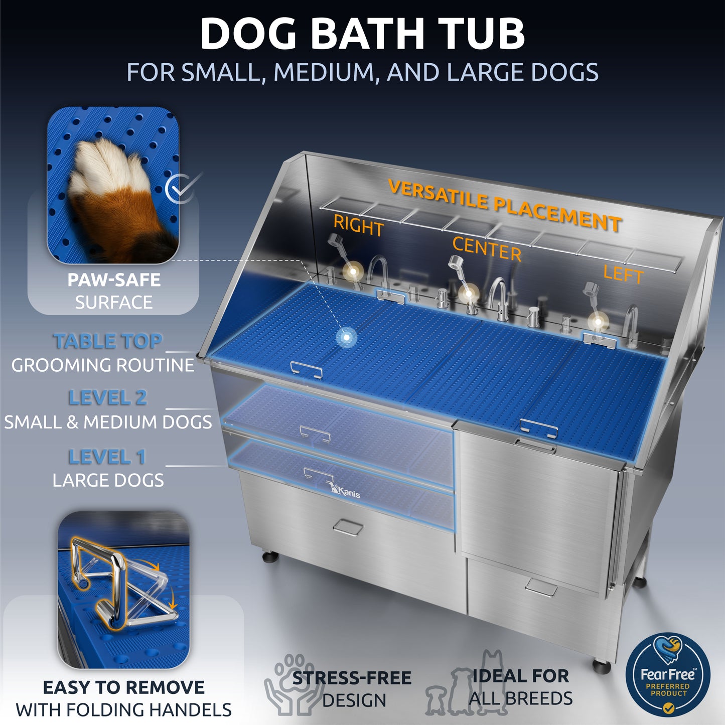 KANIS - Professional Stainless Steel Dog Bathing Station