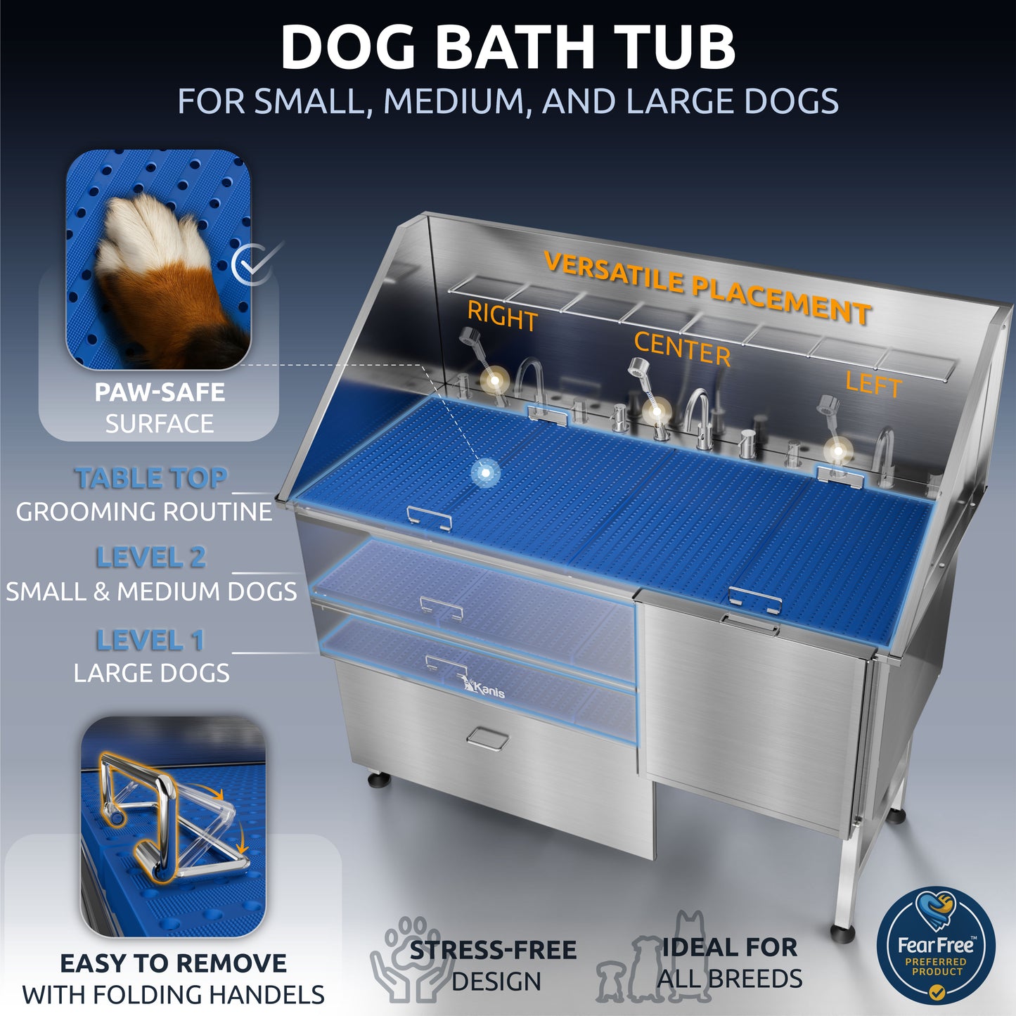 KANIS - Professional Stainless Steel Dog Bathing Station