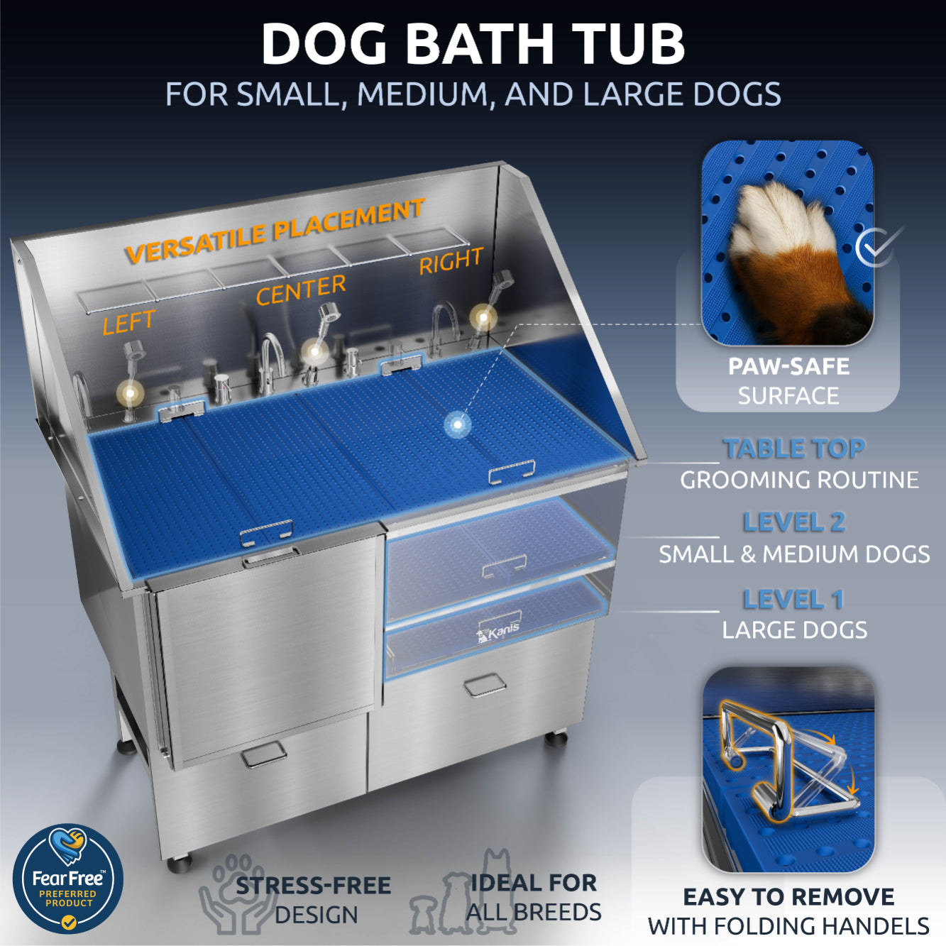 KANIS - Professional Stainless Steel Dog Bathing Station