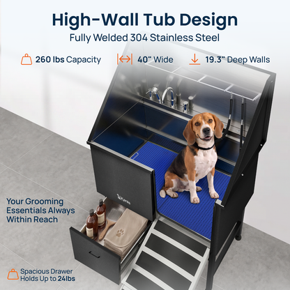 KANIS - Professional Stainless Steel Dog Bathing Station (Black)