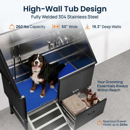 KANIS - Professional Stainless Steel Dog Bathing Station (Black)