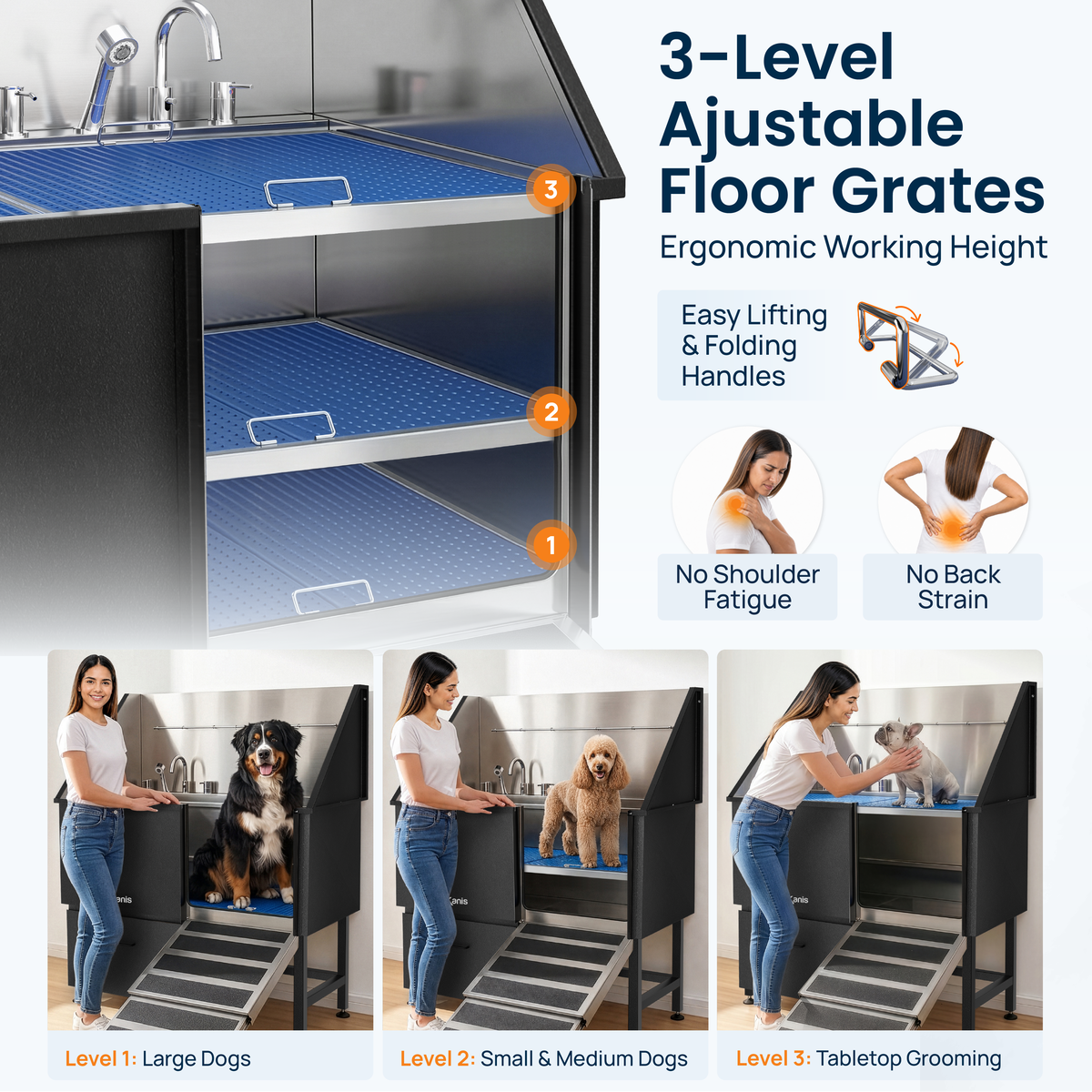 KANIS - Professional Stainless Steel Dog Bathing Station (Black)