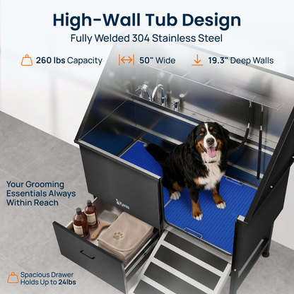 KANIS - Professional Stainless Steel Dog Bathing Station (Black)