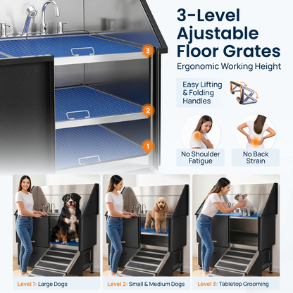KANIS - Professional Stainless Steel Dog Bathing Station (Black)