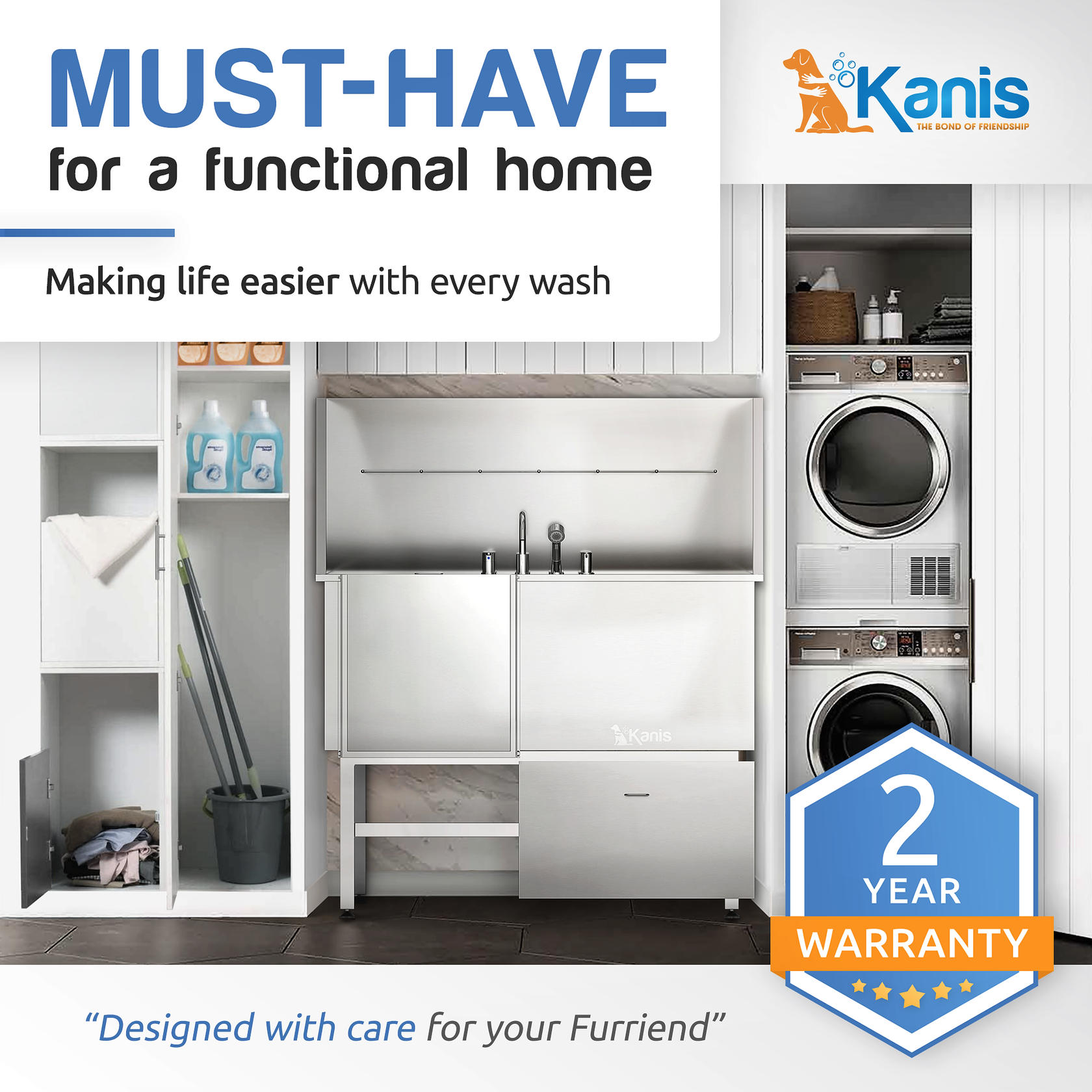 KANIS 50" Professional Stainless Steel Dog Bathing Station Dog Groom